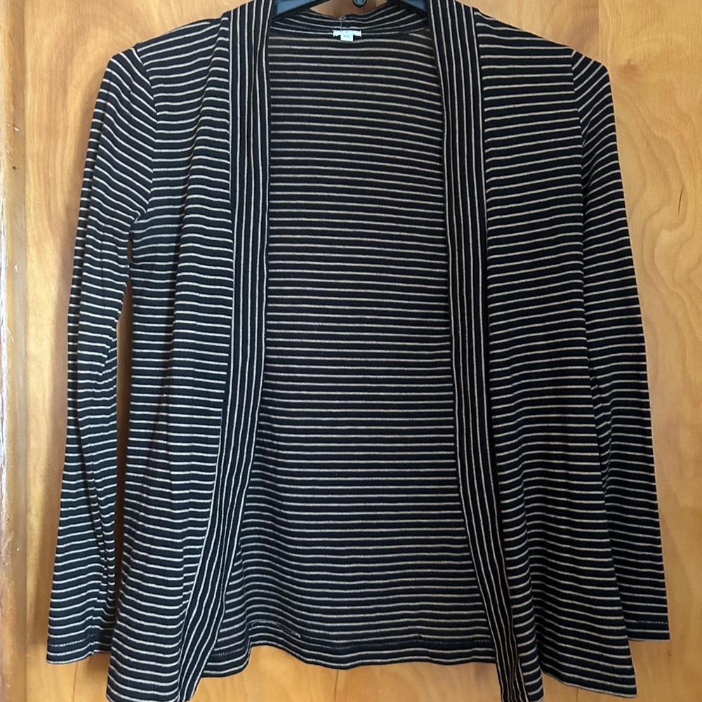 J. Crew Black and Cream Striped Open Front Cardigan